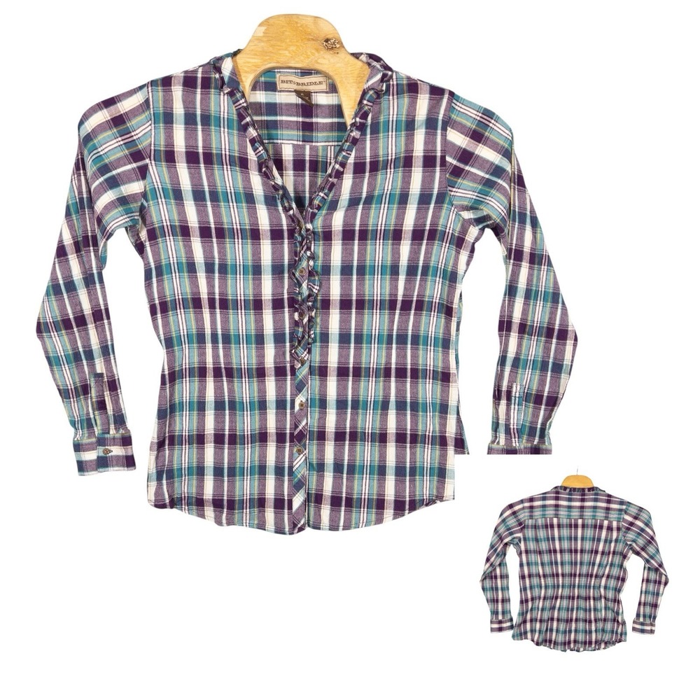 Bit And Bridle Textured Cotton Plaid Womens Western‎ Shirt XL Rodeo Broadway